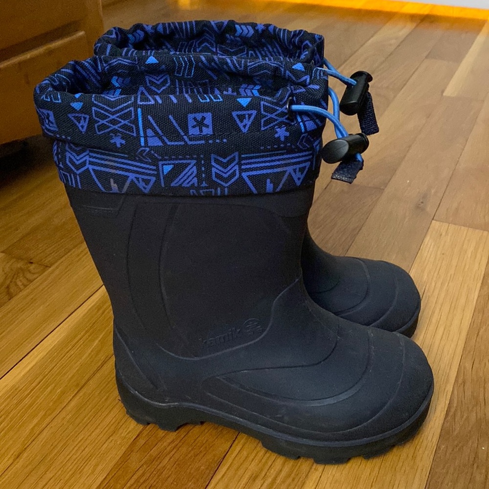 Kamik Snowbuster Waterproof Winter Boots Black Blue Kids Size 11